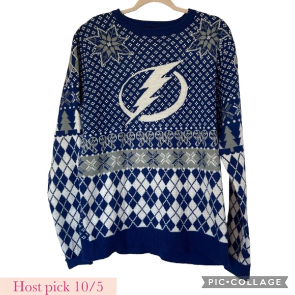 NHL Other - NHL Tampa Bay Lightning Bolt Ugly Christmas Sweater Blue White Size Large